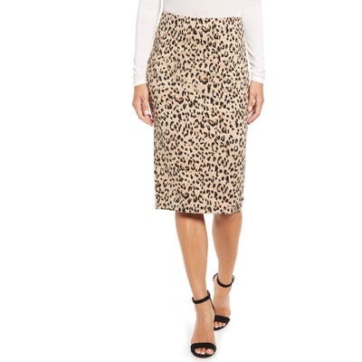 Press Animal Print Jacquard Pencil Skirt, Brown