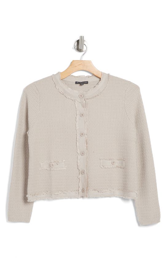 Adrianna Papell Fray Trim Cardigan In Pebble