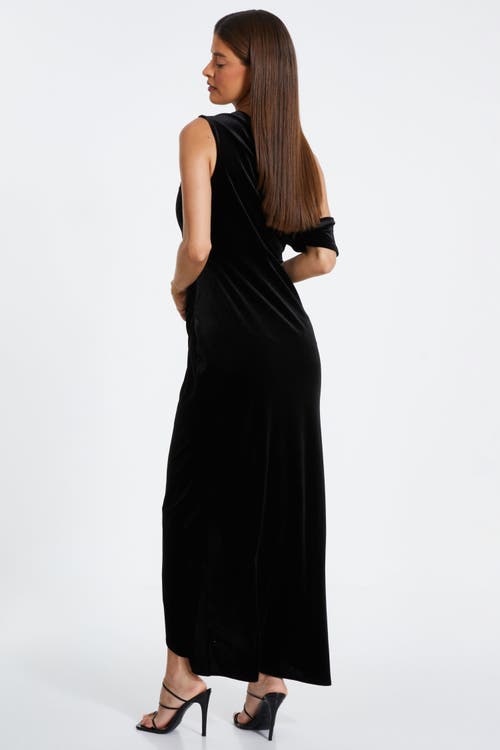 Shop Quiz Velvet Asymmetric Maxi Dress In Black