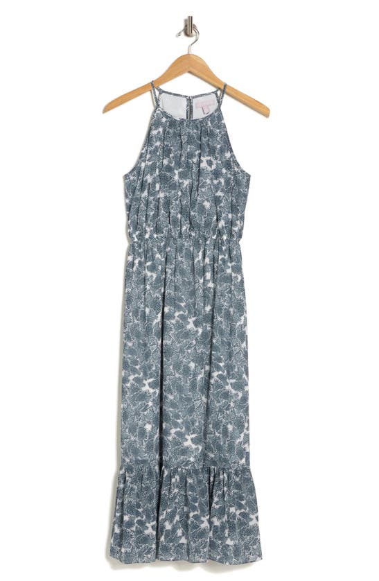 Shop Chelsea28 Floral Print Halter Dress In Ivory- Navy Camo Snake