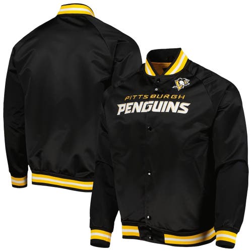 Men's Mitchell & Ness Black Pittsburgh Penguins Satin Full-Snap Varsity Jacket
