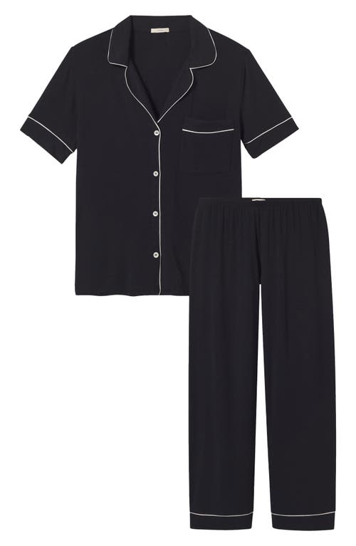 Shop Eberjey Gisele Short Sleeve Jersey Knit Pajamas In Black/sorbet Pink