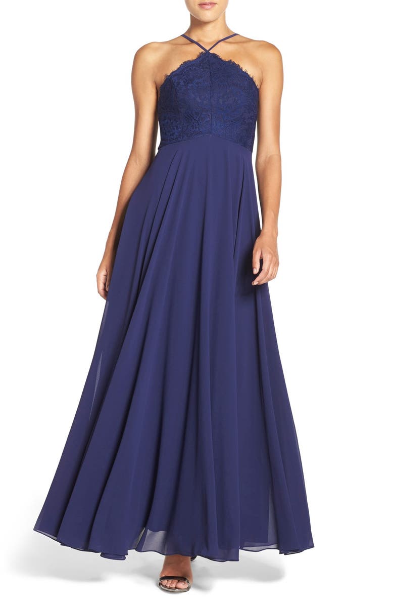 Lulus High Neck Lace & Chiffon Gown | Nordstrom