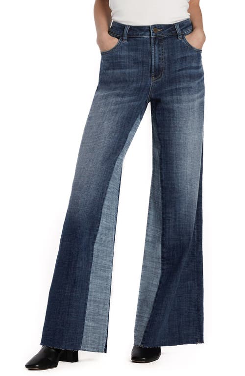 HINT OF BLU Happy Dual Two-Tone High Waist Wide Leg Jeans in Jersey Blue