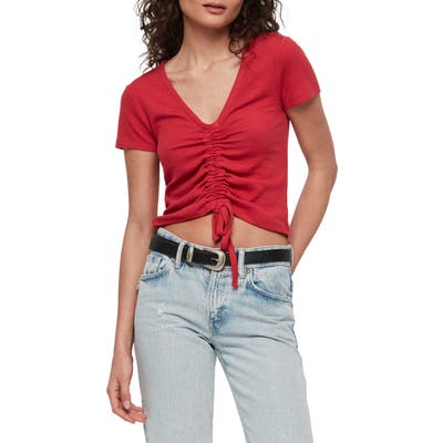 Allsaints Rina Stretch Tencel Lyocell Drawstring Tee, Red