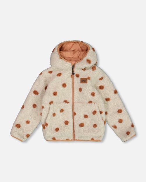 Shop Deux Par Deux Little Girl's Reversible Soft Fleece Jacket Pinky Brown With Dots In Cameo Brown