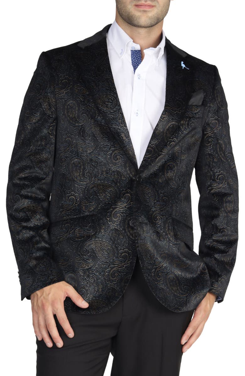 TailorByrd Black Velvet Two-Tone Metallic Paisley Sport Coat ...