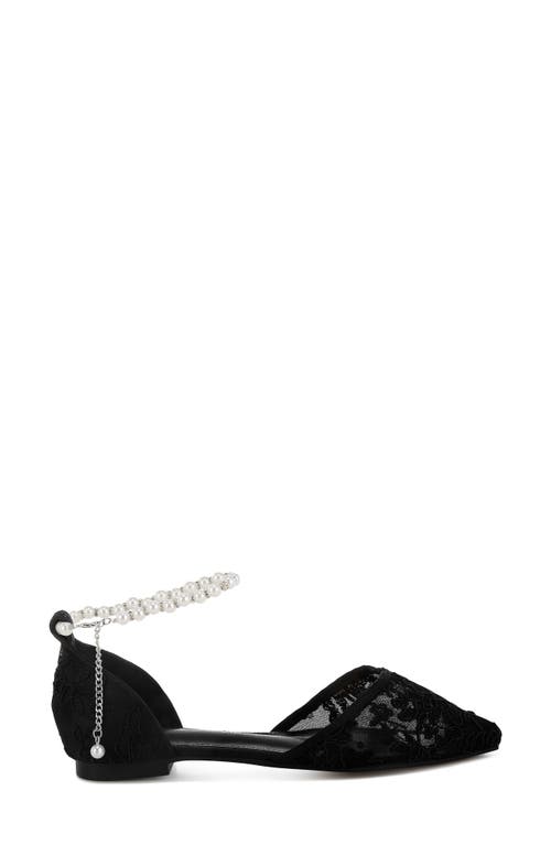 Rag & Co Seymor Faux Pearl Tie Strap Lace Flat In Black