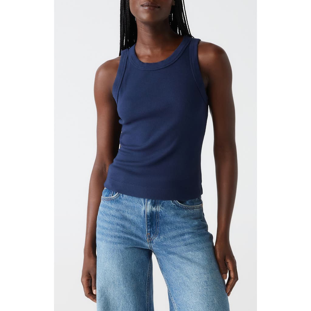 Michael Stars Gina Ribbed Crop Tank In Nocturnal In Nocturnal