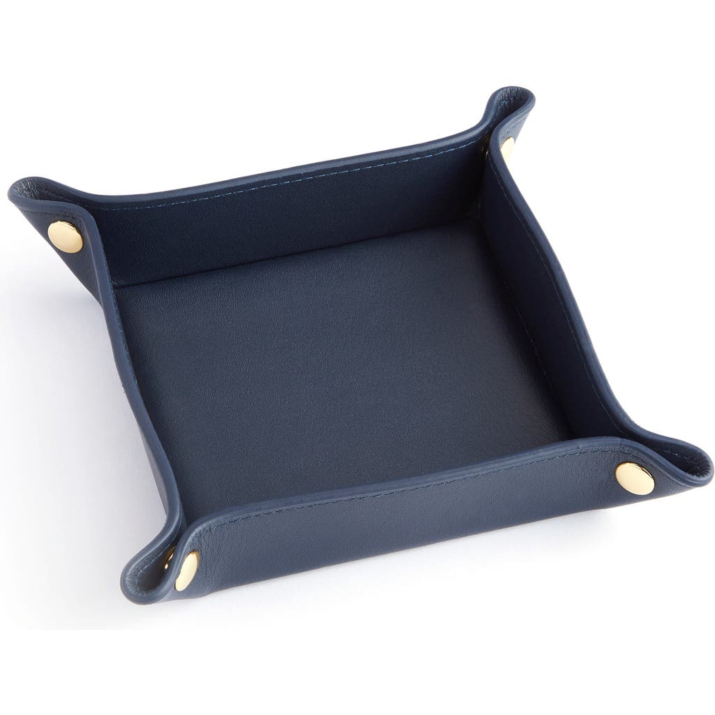 Royce New York Catchall Leather Valet Tray In Navy Blue