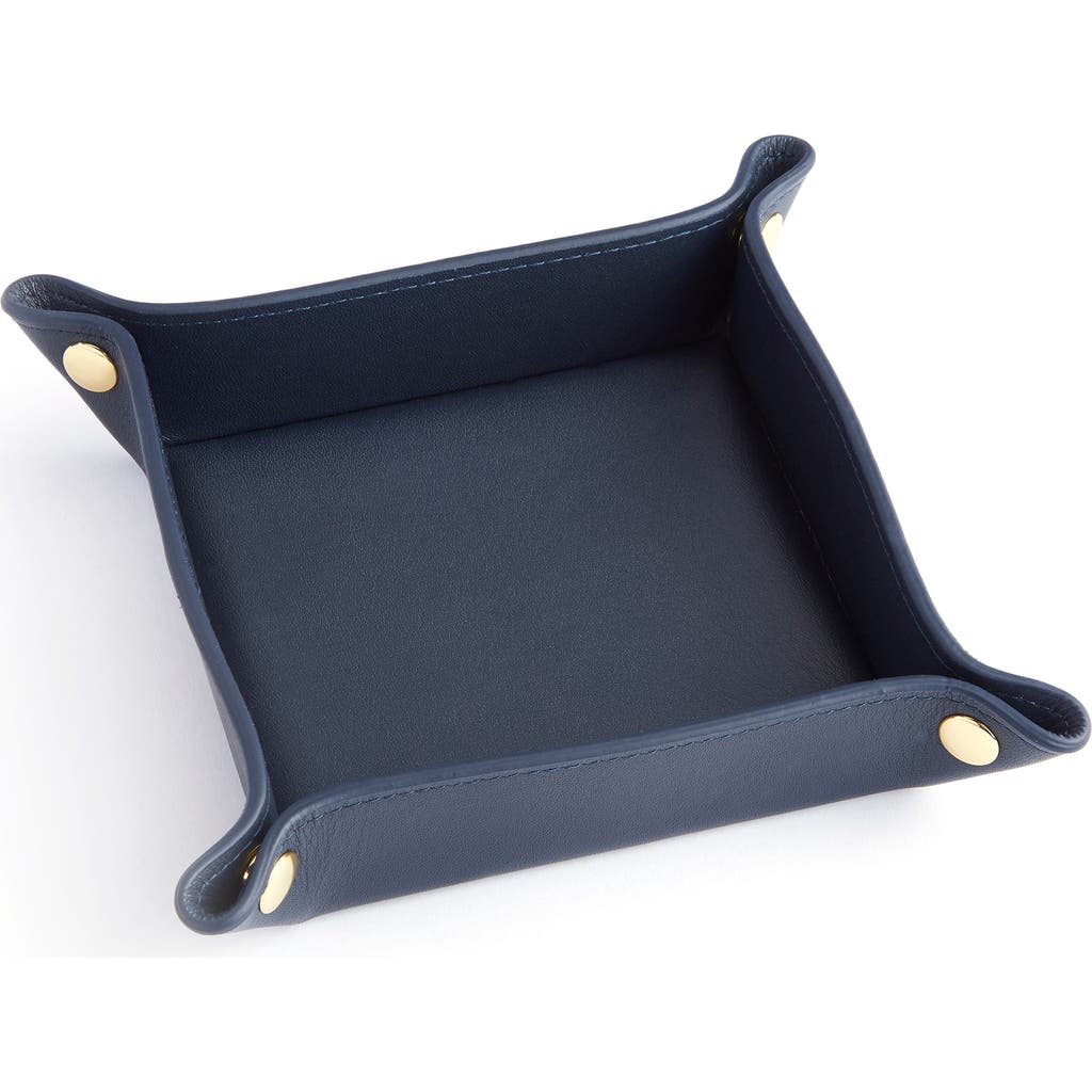Royce New York Catchall Leather Valet Tray In Navy Blue