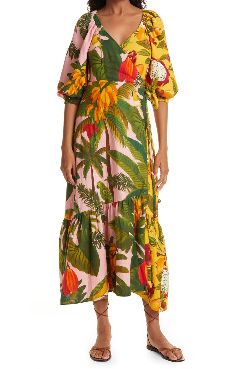images Farm Rio Mixed Prints Midi Wrap Dress nordstrom