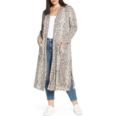 Plus Size Bobeau Ribbed Long Cardigan, Beige