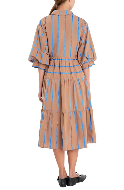 ENGLISH FACTORY ENGLISH FACTORY LOOSE FIT STRIPE TIERED MIDI DRESS