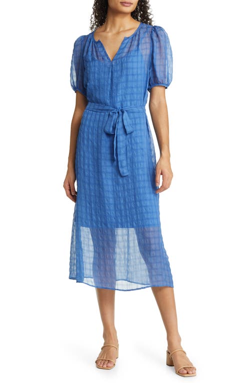 caslon(r) Puff Sleeve Tie Waist Midi Dress in Blue Dutch