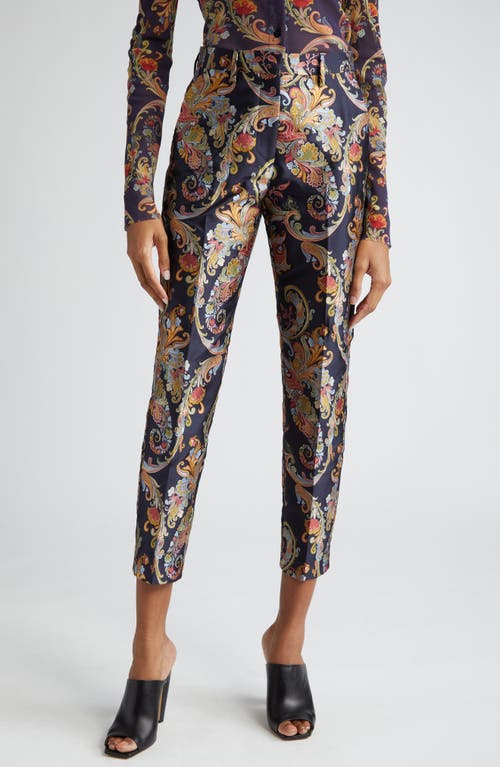 Shop Etro Paisley Jacquard Ankle Trousers In Navy Multi