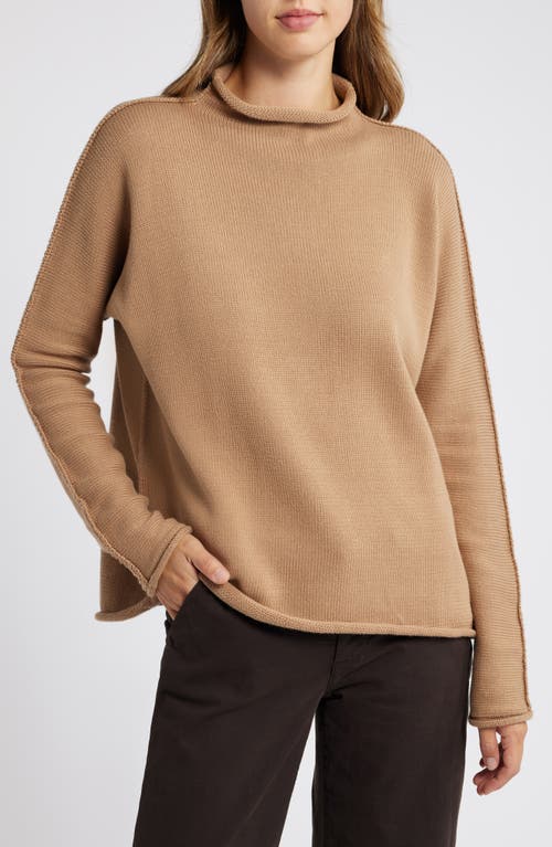 Shop Frank & Eileen Monterey Stripe Cotton Funnel Neck Sweater In Camel