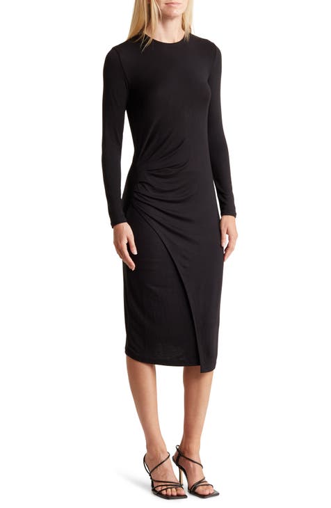 Gathered Long Sleeve Midi Dress