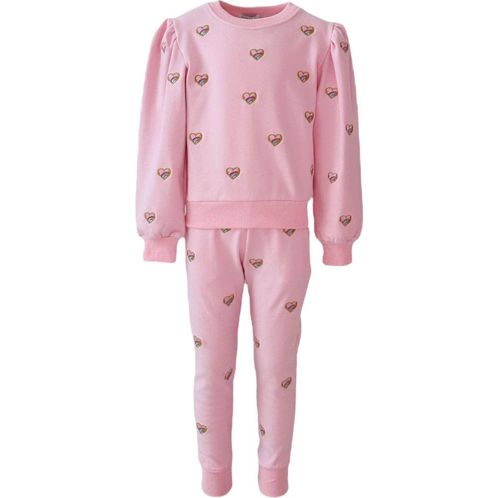 Lola + The Boys Girl's Embroidered Heart Two-piece Set In Pink