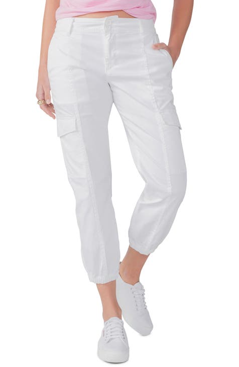 Women's White Cargo Pants High Rise Wide Leg