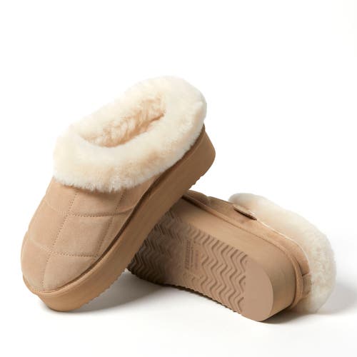 Dearfoams Fireside By Women's Bendigo Genuine Shearling Quilted Platform Clog In Sand