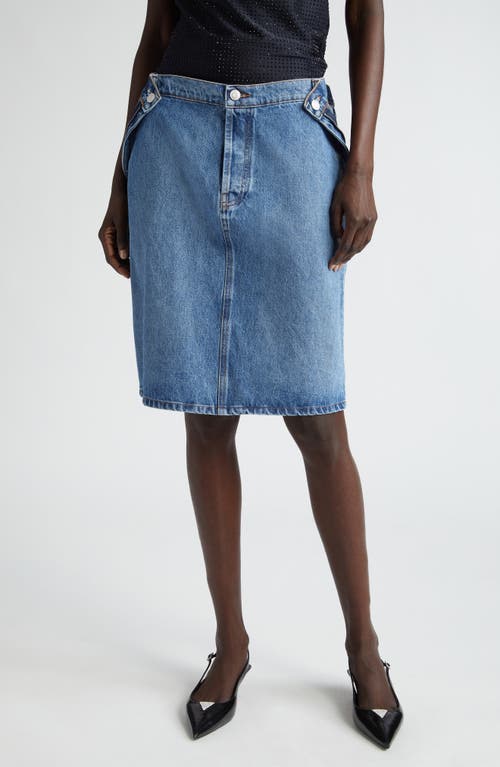 Open Hip Denim Skirt in Washed Blue