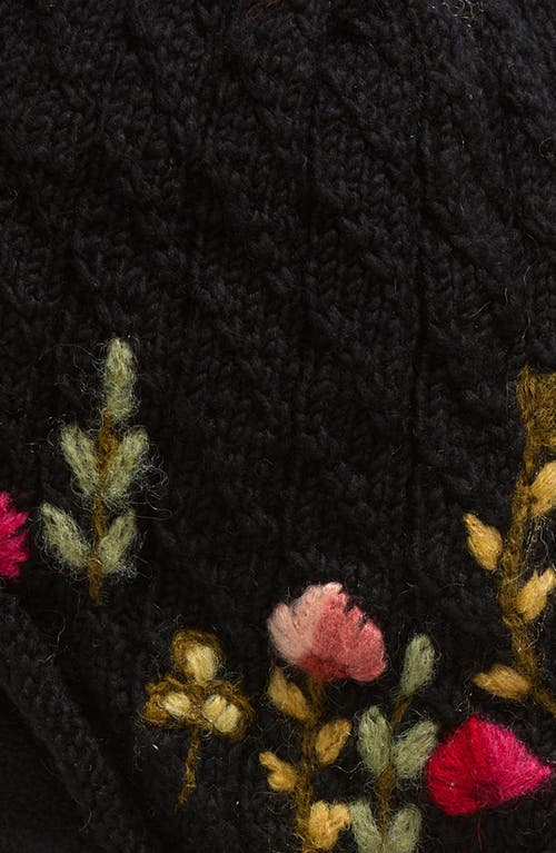 French Knot Meadow Wool Pompom Beanie In Black