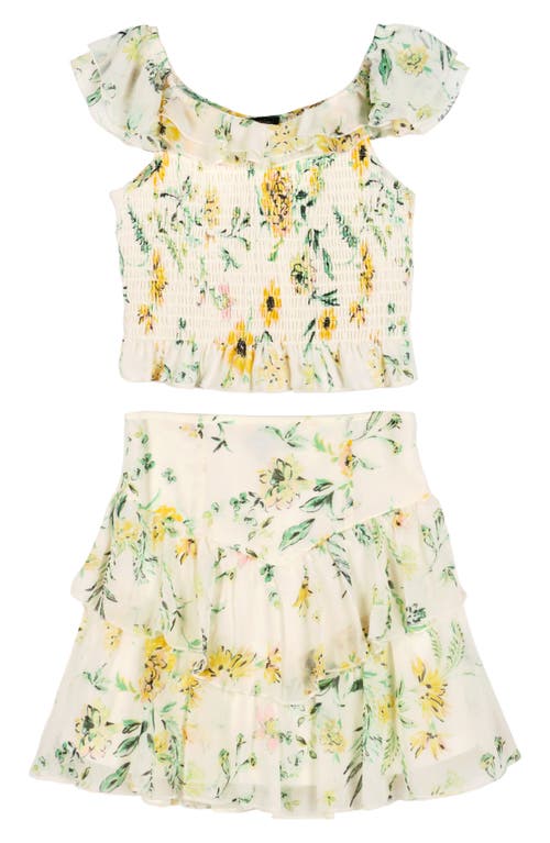 Shop Zunie Kids' Floral Chiffon Ruffle Tank & Skirt Set In Ivory/multi