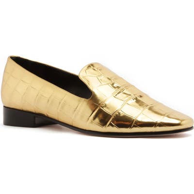 Schutz Flor Croc Embossed Metallic Loafer, Metallic