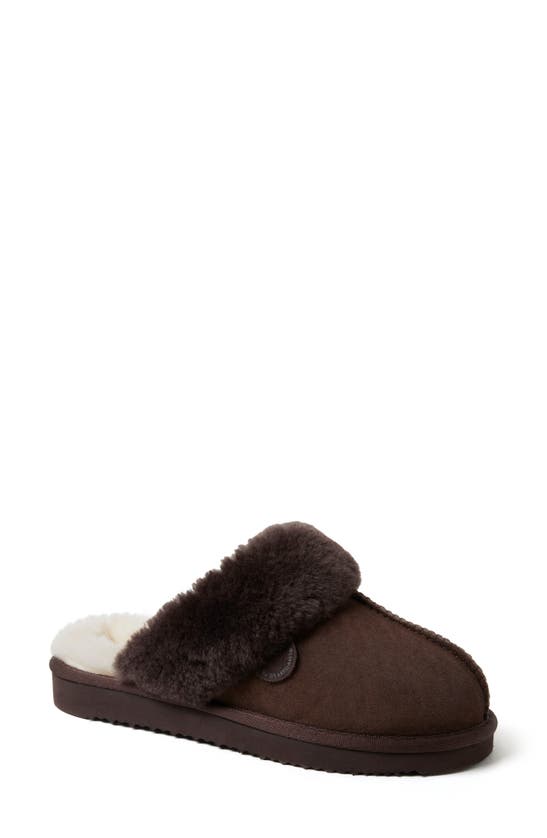 Fireside By Dearfoams Sydney Water Resistant Genuine Shearling Scuff Slipper In Coffee