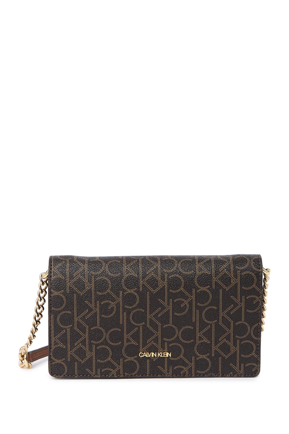 Calvin Klein Crossbody Chain Logo Wallet Bag In Brown Comb | ModeSens
