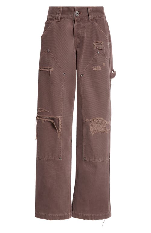 Shop Vaquera Distressed Wide Leg Cargo Jeans In Dark Brown