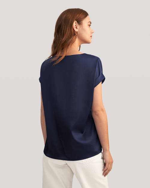 Lilysilk Short Sleeves Round Neck Silk Tee In Navy Blue