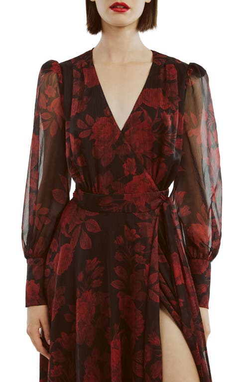 Bardot Lucianna Long Sleeve Maxi Wrap Dress In Red Floral