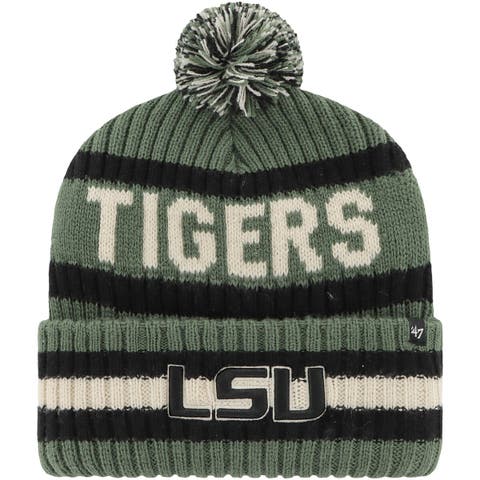 Detroit Men's Blended Stripe Winter Knit Pom Beanie Hat (Light Blue/Gray)  at  Men's Clothing store