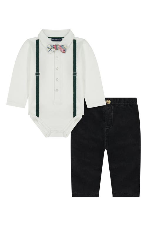 Andy & Evan Polo Bodysuit, Pants & Bowtie Set in White at Nordstrom, Size 9-12M