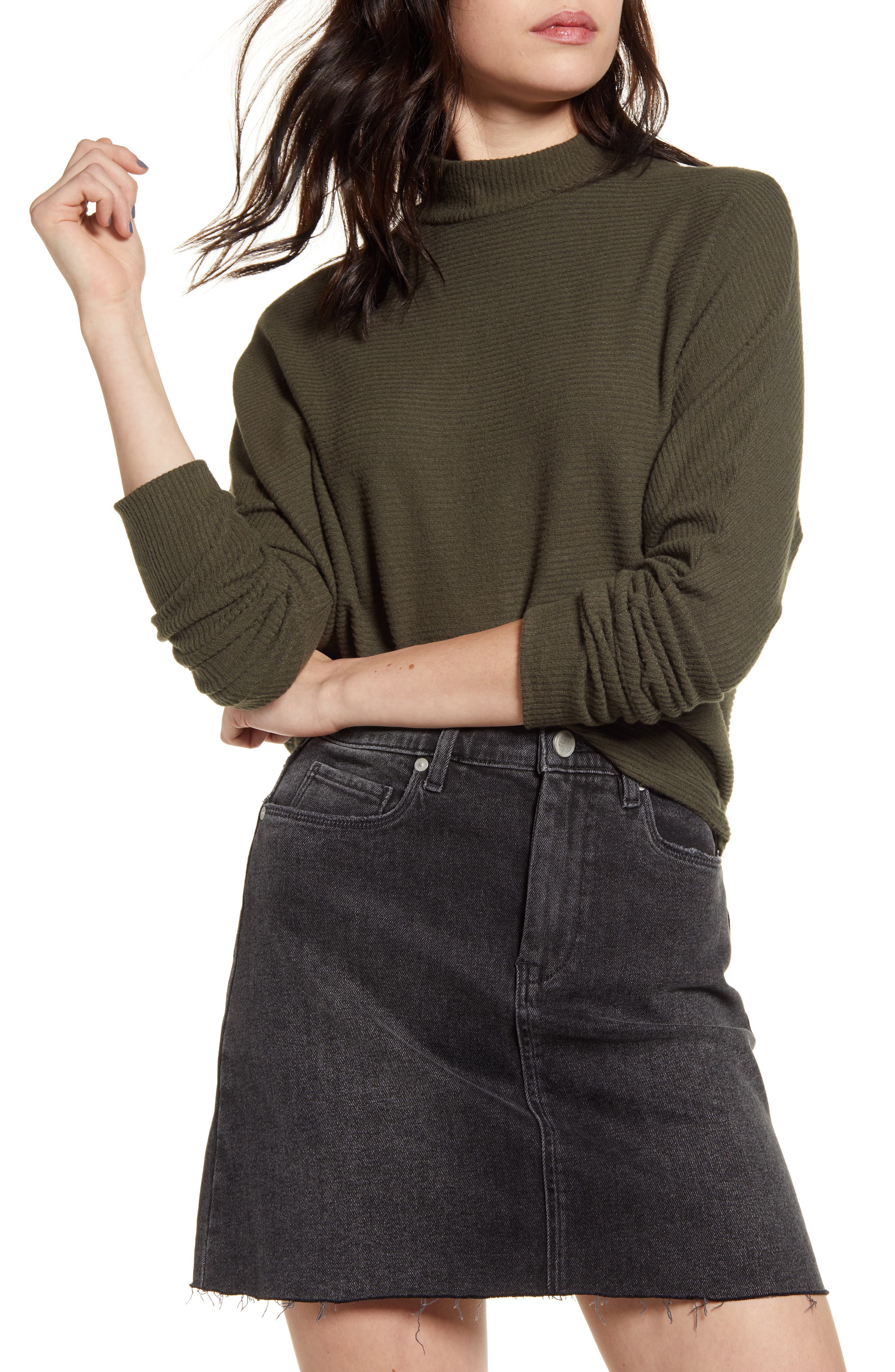 BP. Dolman Sleeve Ribbed Top, Main, color, GREEN FOREST