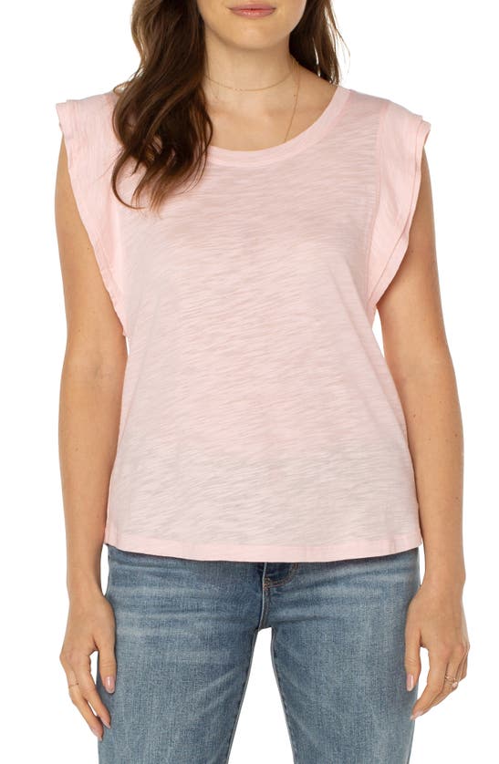 Liverpool Los Angeles Double Layer Flutter Sleeve Top In Peony