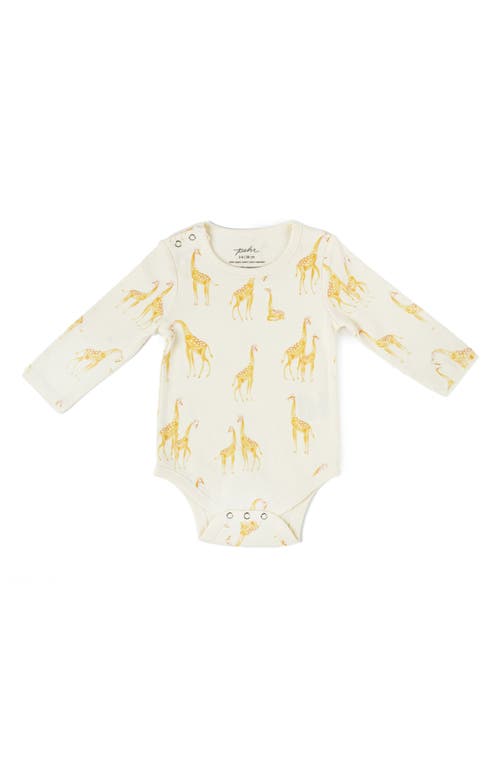 Shop Pehr Follow Me Giraffe Organic Cotton Bodysuit In Ivory/yellow