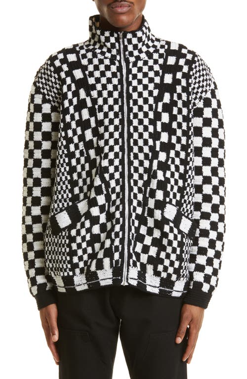 Judy Turner Jordan Checkerboard Zip Cardigan in Nero/Panna