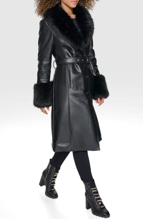 Shop Karl Lagerfeld Paris Faux Leather & Faux Fur Trench Coat In Black