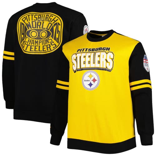 Men's Mitchell & Ness Black/Gold Pittsburgh Steelers Big & Tall 1975 World Champions Pullover Sweatshirt