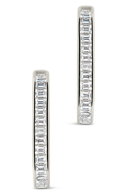 Sterling Forever Piper Cz Rectangular Hoop Earrings In Silver