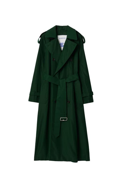 Shop Burberry Long Silk Trench Coat In Ivy