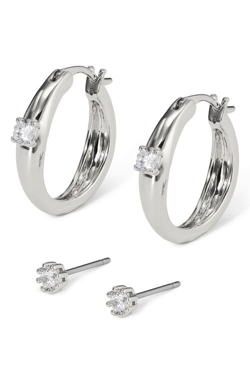 Nadri Cubic Zirconia Hoop & Stud Earrings Set in Rhodium 