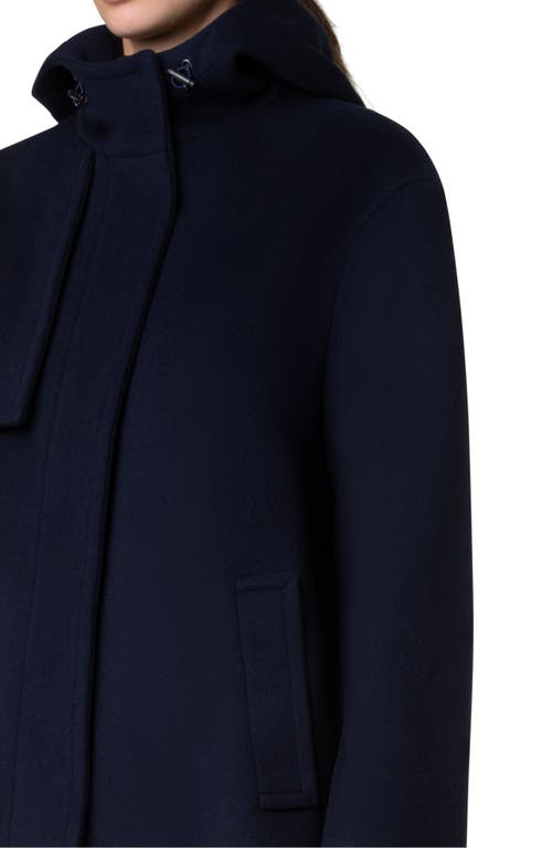 Shop Akris Punto Felted Wool Blend Hooded Jacket In Navy