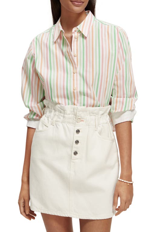 Stripe Boxy Organic Cotton Button-Up Shirt in White Multi Stripe