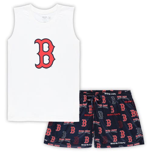 Women's Concepts Sport White/Navy Boston Red Sox Plus Size Tank Top & Shorts Sleep Set