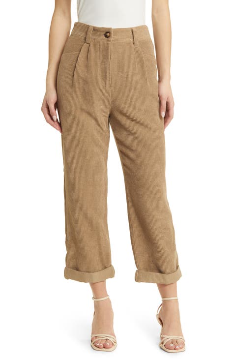 Women Corduroy Pants High Waist Ankle-length Casual All Match Wide