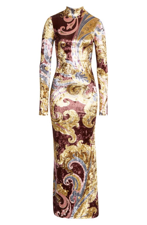 Shop Etro Paisley Print Long Sleeve Chenille Dress In Printed Brown Base